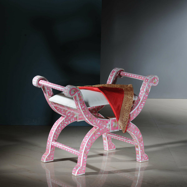 Mother of Pearl Inlay Stool - Pink