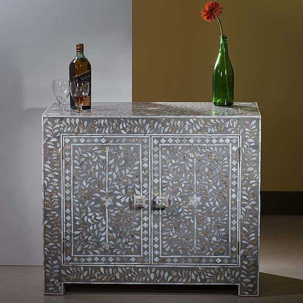 Mother of Pearl Accent Cabinet - Grey
