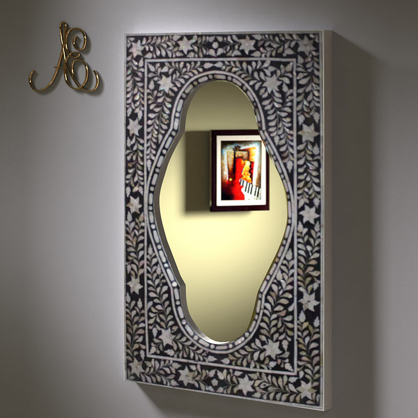 Wall Mounted Mirror with Mother of Pearl Inlay
