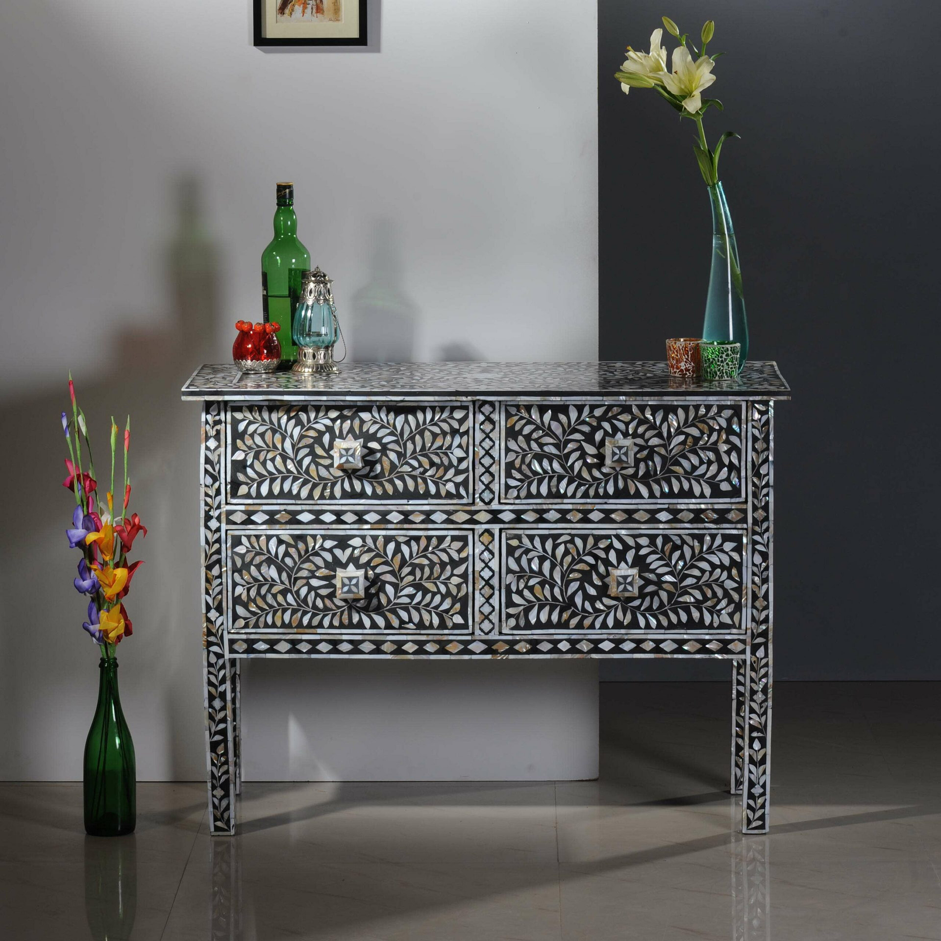 mother of pearl inlay console table